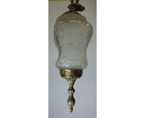 Glass and gilt metal hall lantern 74cm drop  Condition Report Click here for further images, condition, auction times & deliv