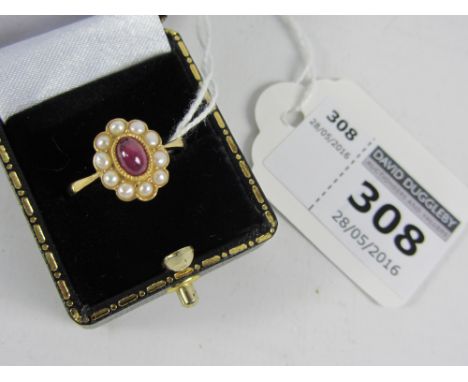 Ruby and seed pearl set gold-plated ring stamped 925 Condition Report Click here for further images, condition, auction times