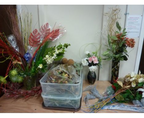 Artificial Flowers/Floristry Accessories etc - large amount of artificial flowers, floral displays, Art Glass vase, Christmas