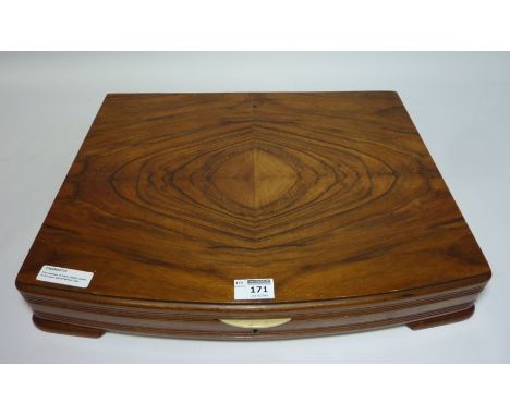 Part canteen of silver plated cutlery in Art-Deco figured walnut case Condition Report Click here for further images, conditi