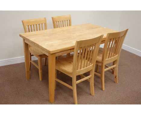 Light wood rectangular table (140cm x 80cm, H76cm), and four matching chairs Condition Report Click here for further images, 