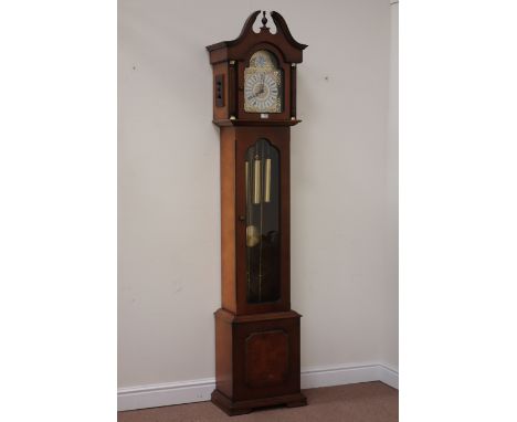 Mahogany finish longcase clock, triple weight driven chiming movement, face fitted with decorative gilt mounts and signed 'Te