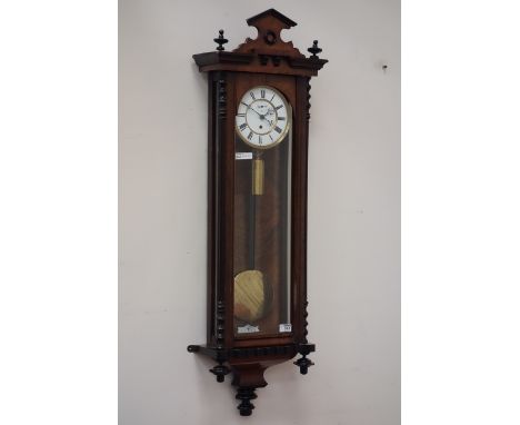 Late 19th century walnut cased Vienna wall clock, H106cm CLOCKS & BAROMETERS - as we are not a retailer, these items are sold