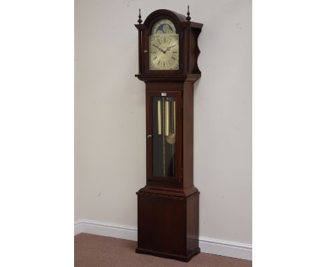 Mahogany cased longcase clock, triple weight chiming movement with moonphase dial signed Fenclocks, Suffolk   CLOCKS & BAROME