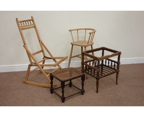 Folding rocking chair, barley twist stool, child's elm chair, walnut stool base Condition Report Click here for further image