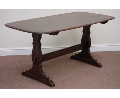 Ercol elm rectangular dining table on stretcher base, 153cm x 76cm, H72cm Condition Report Click here for further images, con