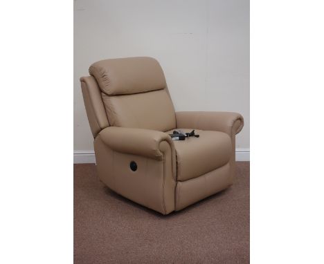 La-Z-boy electric reclining armchair upholstered in mocha leather, W100cm (This item is PAT tested - 5 day warranty from date