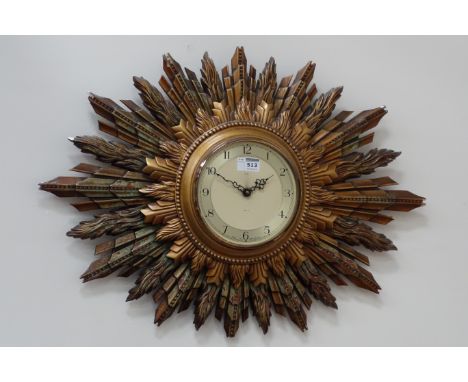 Smiths retro sunburst wall clock, W68cm, H50cm CLOCKS & BAROMETERS - as we are not a retailer, these items are sold as seen a