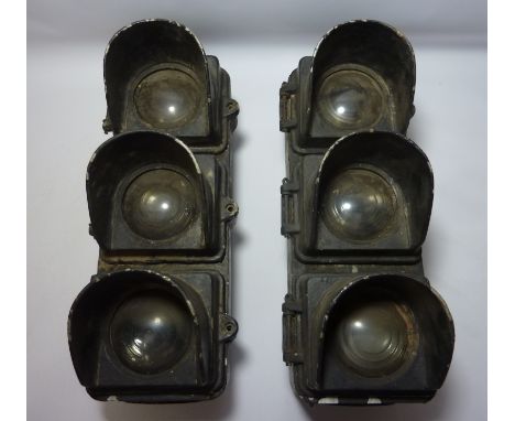 Two vintage train traffic lights H47cm  Condition Report Click here for further images, condition, auction times & delivery c