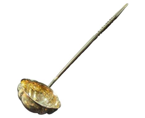 A contemporary silver toddy ladle, by Francis Howard Ltd, Sheffield, 1977, Jubilee mark, shaped oval bowl with wooden twisted