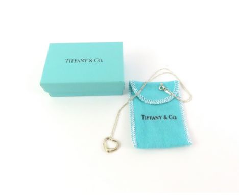Tiffany & Co - Elsa Peretti open heart silver pendant and chain, the heart 1.2cm, chain 40cm long, with receipt, pouch and bo
