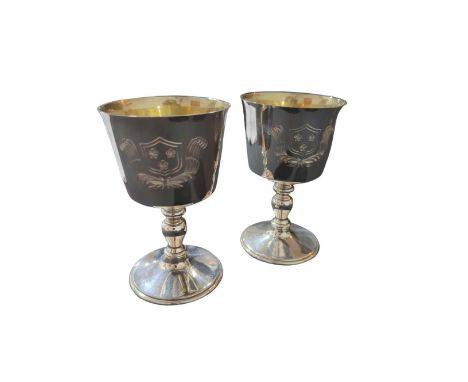 A pair of contemporary silver goblets, by Barker Ellis Silver Co, Birmingham, 1971, circular tapering form, the body engraved