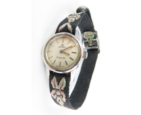 Omega - a vintage ladymatic, the round silvered dial with silver hour batons and hands, stainless steel case, on later strap 