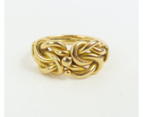 An intricate Victorian knot ring, finger size K 1/2, tests as 18-22ct gold, 5g gross