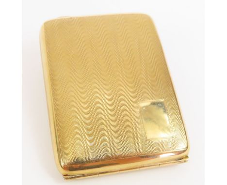 A 9ct gold vesta case, Ollivant & Botsford, with engine turned decoration to both sides and vacant cartouche to one, 6cm x 4.