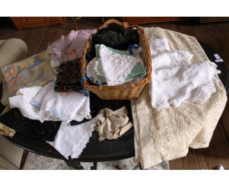 An assortment of vintage lace, embroidery, etc