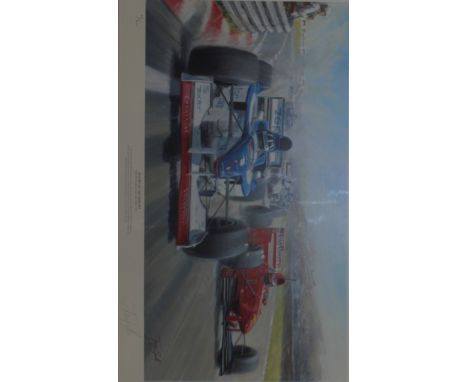 Tony Smith, limited print 44/840 FLIGHT OF THE ARROWS, THE HUNGARIAN GRAND PRIX 1997 Framed and mounted, 29cm x 56cm 