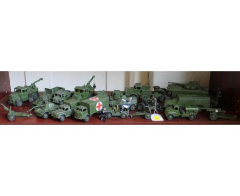 Nineteen Dinky military issues, including Tank Transporter, Water Tank Lorry, Recovery Tractor and a Britains field gun (20) 
