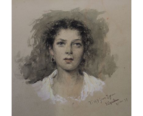 Vincenzo Caprile, (1856 - 1936), watercolour, unframed, Portrait of Grace Byrom, 28cm x 23cm, signed and dedicated bottom rig