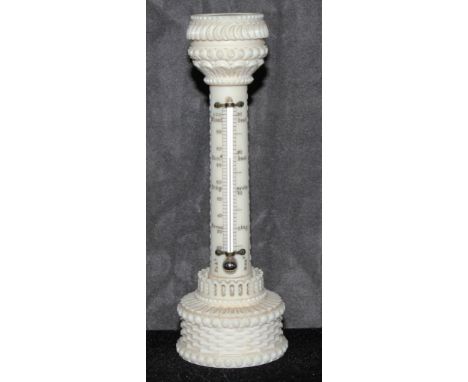 An ivory thermometer and compass, 14cm high The Art Deco Carvings of W. G. Collins (1872-1959) Worshipful Company of Turners 