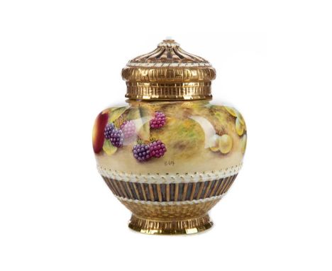 ROYAL WORCESTER LIDDED POTPOURRI,with internal cover, the baluster body hand painted by Bryan Cox and signed, with basket wea