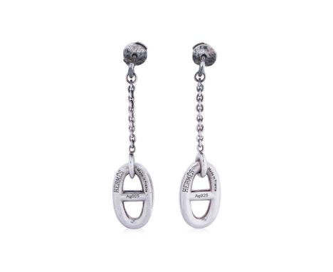 AN HERMÈS PAIR OF SILVER FARANDOLE EARRINGS
Marked '925', includes box

Displays minor signs of wear, including some scratche