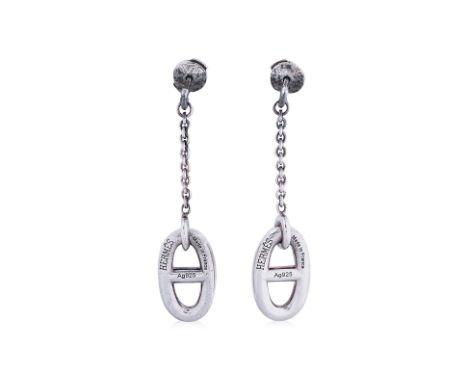 AN HERMÈS PAIR OF SILVER FARANDOLE EARRINGS
Marked '925', includes box

Displays minor signs of wear, including some scratche