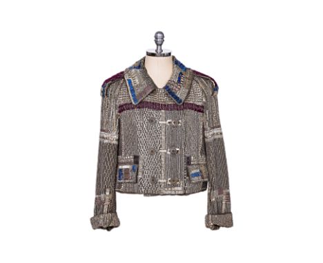 A DRIES VAN NOTEN EMBELLISHED MILITARY JACKET Silver sequins and beads throughout, blue beads and stones around the collar  S
