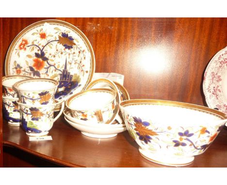 A 19thc porcelain part tea service all painted in the Imari palette, maker possibly John &amp; Ralph Clews or Corbridge