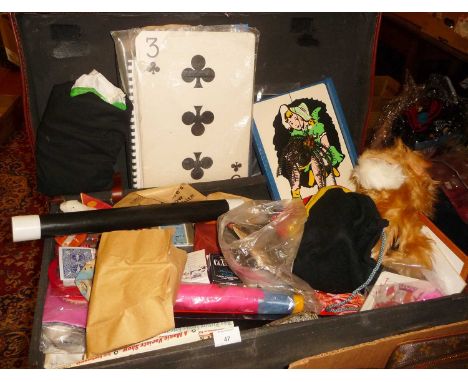 Magician's suitcase of tricks, conjuring and magic books and equipment