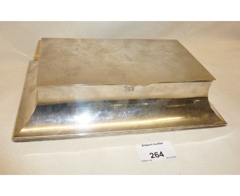 Heavy silver double desk inkwell, hallmarked for London 1920, maker Sampson Mordan &amp; Co. With oak base and removeable gla