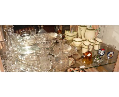 Grosvenor China, Ye Olde English pattern teaware, glassware etc. (one shelf
