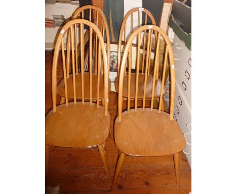 Set of four light elm Ercol dining chairs