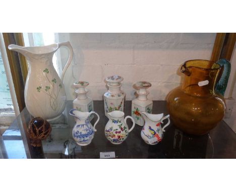 Assorted china including three Royal Worcester cream jugs , large Belleek china jug, etc