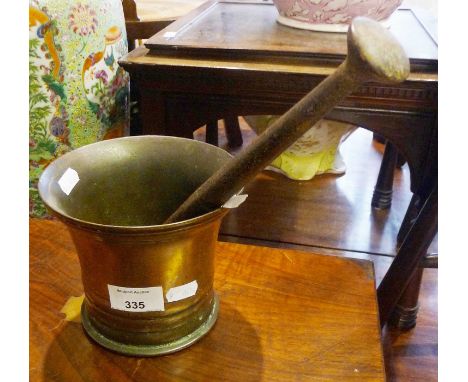 18thc Bronze mortar with iron pestle
