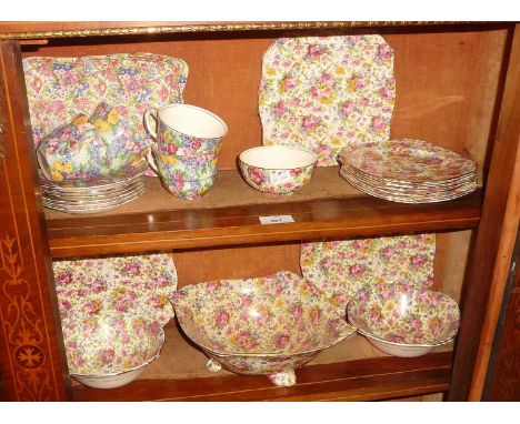 Royal Winton "Summertime" chintz sandwich plates, fruit bowls and teacups