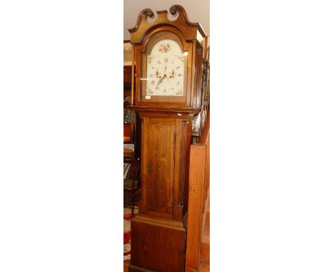 Georgian pine longcase 8-day clock with painted dial, second sweep and date chapter ring