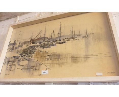 Patrick Collins, a pen &amp; ink harbour scene titled Heybridge Basin, signed lower right