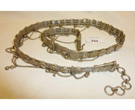 Continental silver Bedouin tribal belt with ''shield'' type decoration. Approx 92cm long and 268g.