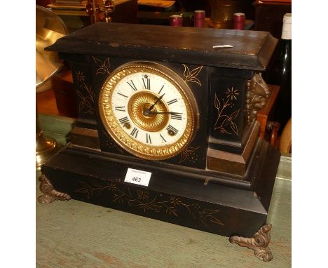 Victorian black metal mantle clock 