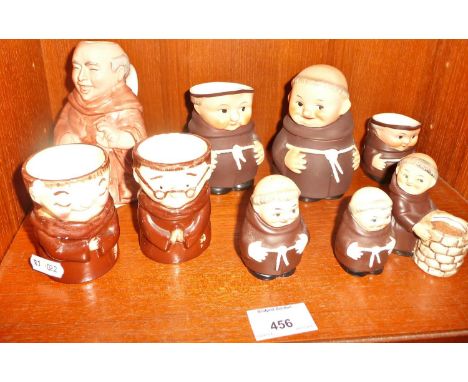 Goebels china monks cruet set, Hummel china monk pots, etc 
