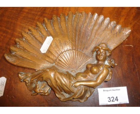 Art Nouveau bronze plaque of a woman holding a fan