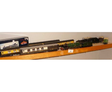 Two Hornby locomotives with tenders, a Bachmann Branch Line Class 4575 (boxed) and four Pullman coaches, etc.