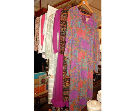 Vintage clothing: Four ladies' 1970's maxi dresses, some blouses and a skirt. Dress makes inc. Sherman of London, Dolly Rocke