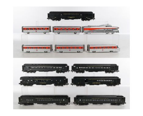 MTH Model Train O Scale Pennsylvania Car Assortment  Including (7) items including an Aerotrain 6-piece set having #1000 loco