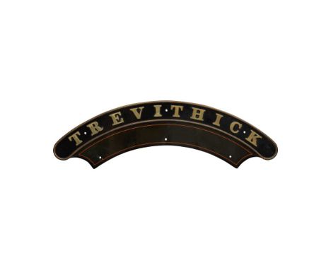 Nameplate TREVITHICK 4-4-0 GWR Duke Class  Numbered 9064, originally 3270, built June 30, 1896, withdrawn December 31, 1949  