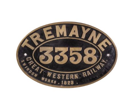 GWR Brass Combine Worksplate TREMAYNE 3358 4-4-0 Bulldog Class  Originally numbered 3370, built December 1900, withdrawn Nove