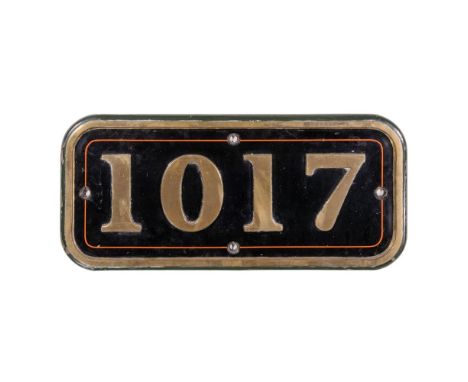 GWR Brass Cabside Numberplate 1017 ex COUNTY OF HEREFORD 4-6-0  Built 1946, withdrawn 1962  Property from: The Estate of Thom