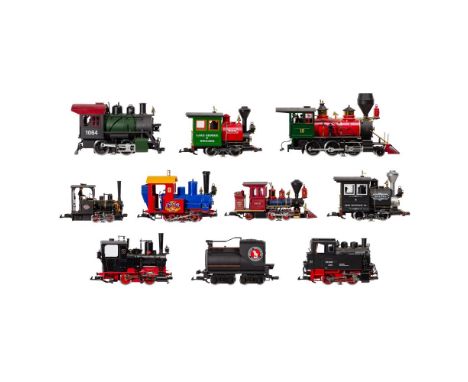 LGB Lehmann Model Train G Scale Locomotive Assortment  (11) items including a #22232 Great Northern 0-4-0 steam locomotive wi