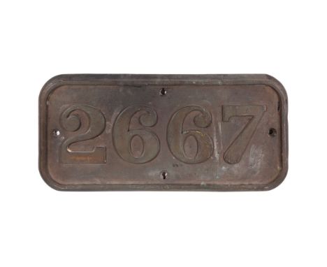 GWR Brass Cabside Numberplate 2667 ex Aberdare Class 2-6-0  Build 1902, withdrawn 1949, stamping to the rim 'Engine Class 2.6
